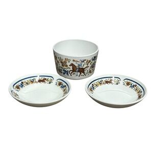 Corning Pyroceram Troubadour Horse Rider Bowls Set X 3 Rare Vintage